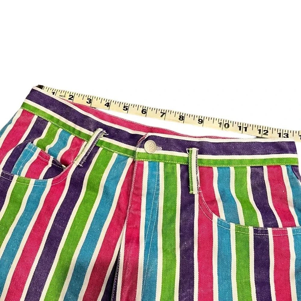 Vintage Joy Ride Colorful Striped Cotton High Rise Denim Shorts 26-27” Waist - Picture 5 of 8